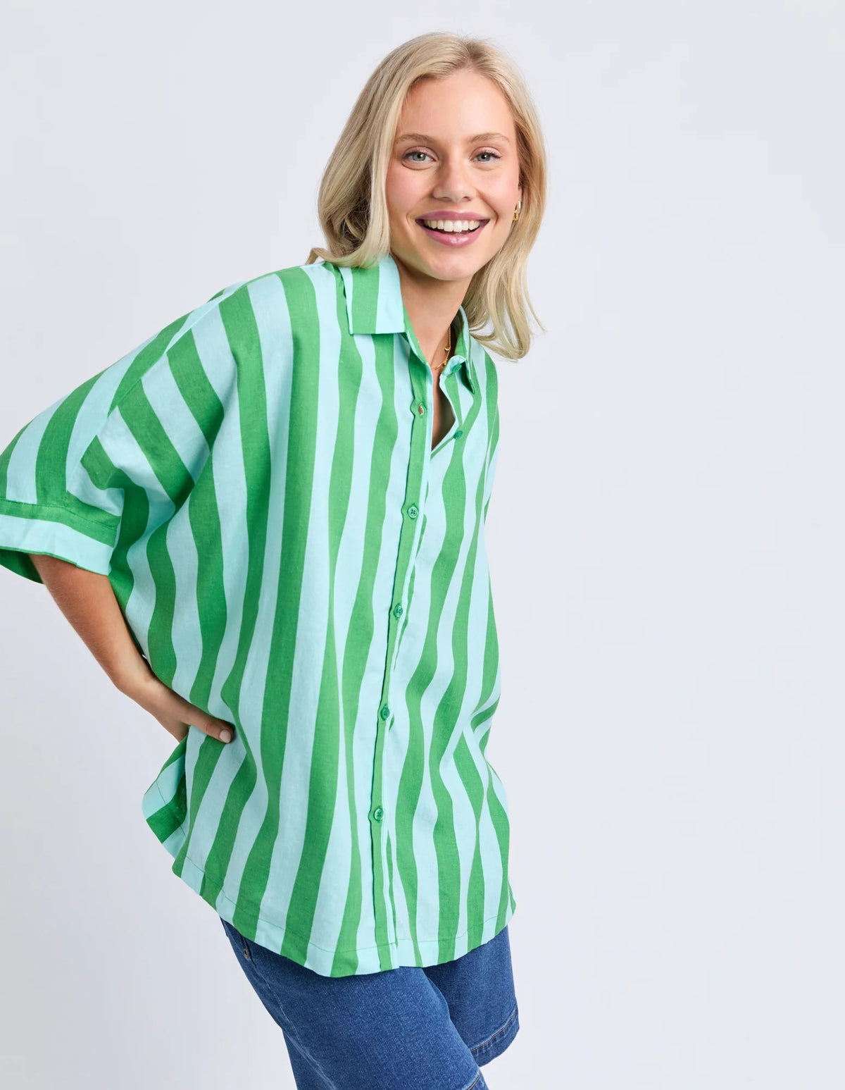 Elm Palermo Stripe Shirt [COLOUR:Green SIZE:S]