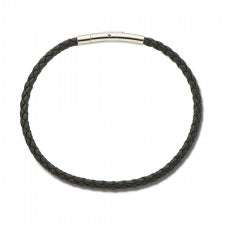 Palas Black Fine Leather Plaited Bracelet 19cm 