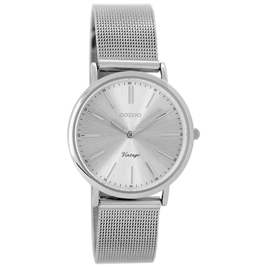 OOZOO Watch 32mm Silver Face + Silver Case + Silver Mesh Band 