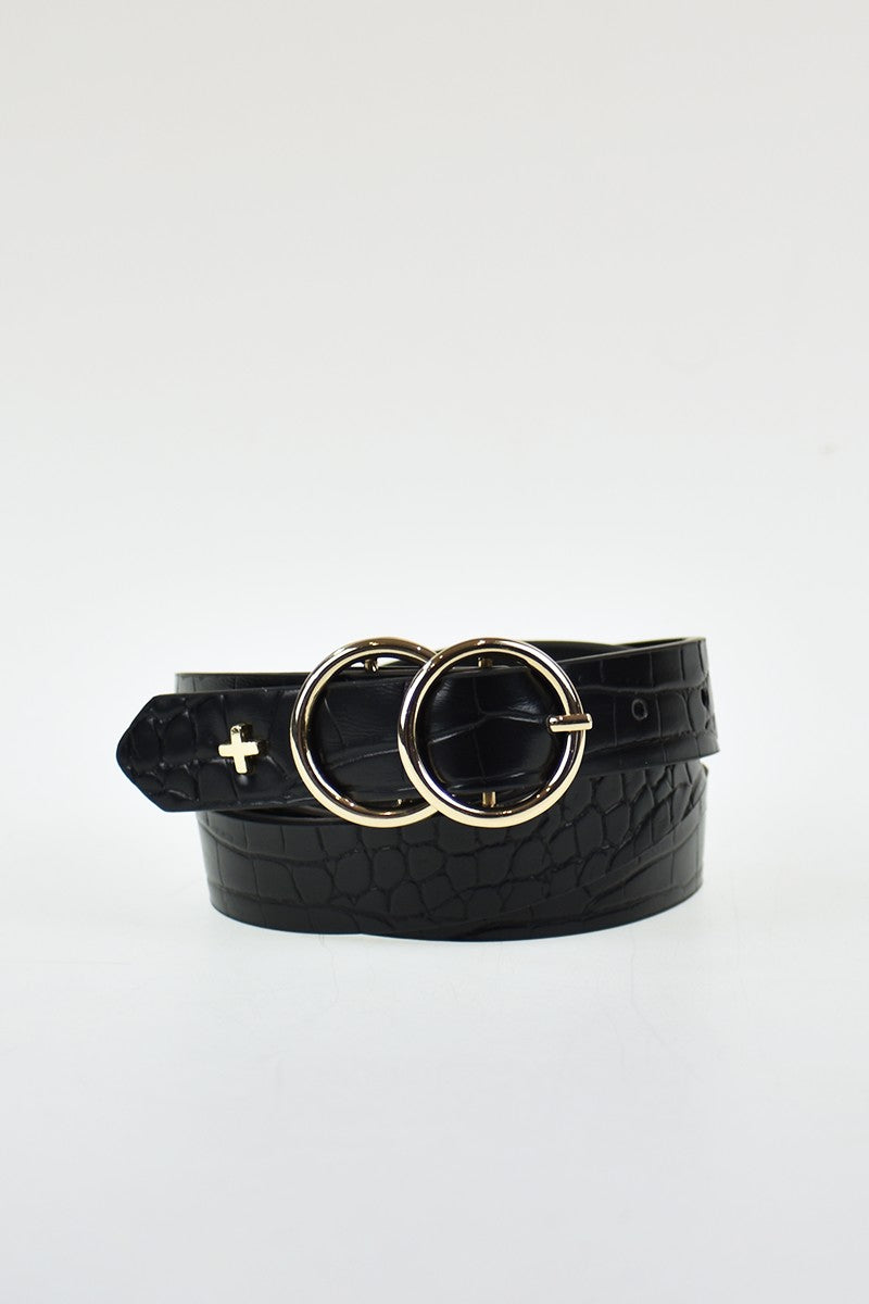Peta + Jain Louella Double Ring Plain Belt [SIZE:One size COLOUR:Black/gold]