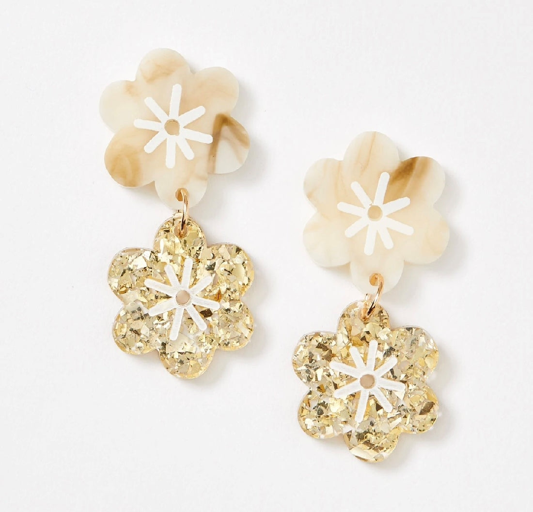 Martha Jean Double Aster Earring - Marble/Gold
