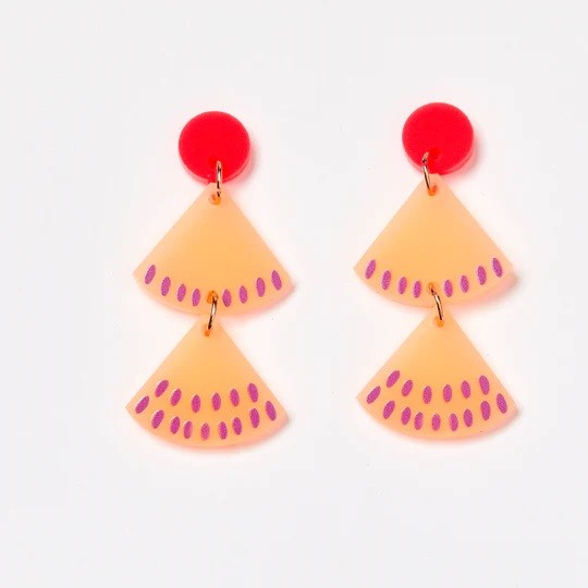 Martha Jean Fan Earrings - Neon Orange/Pink 