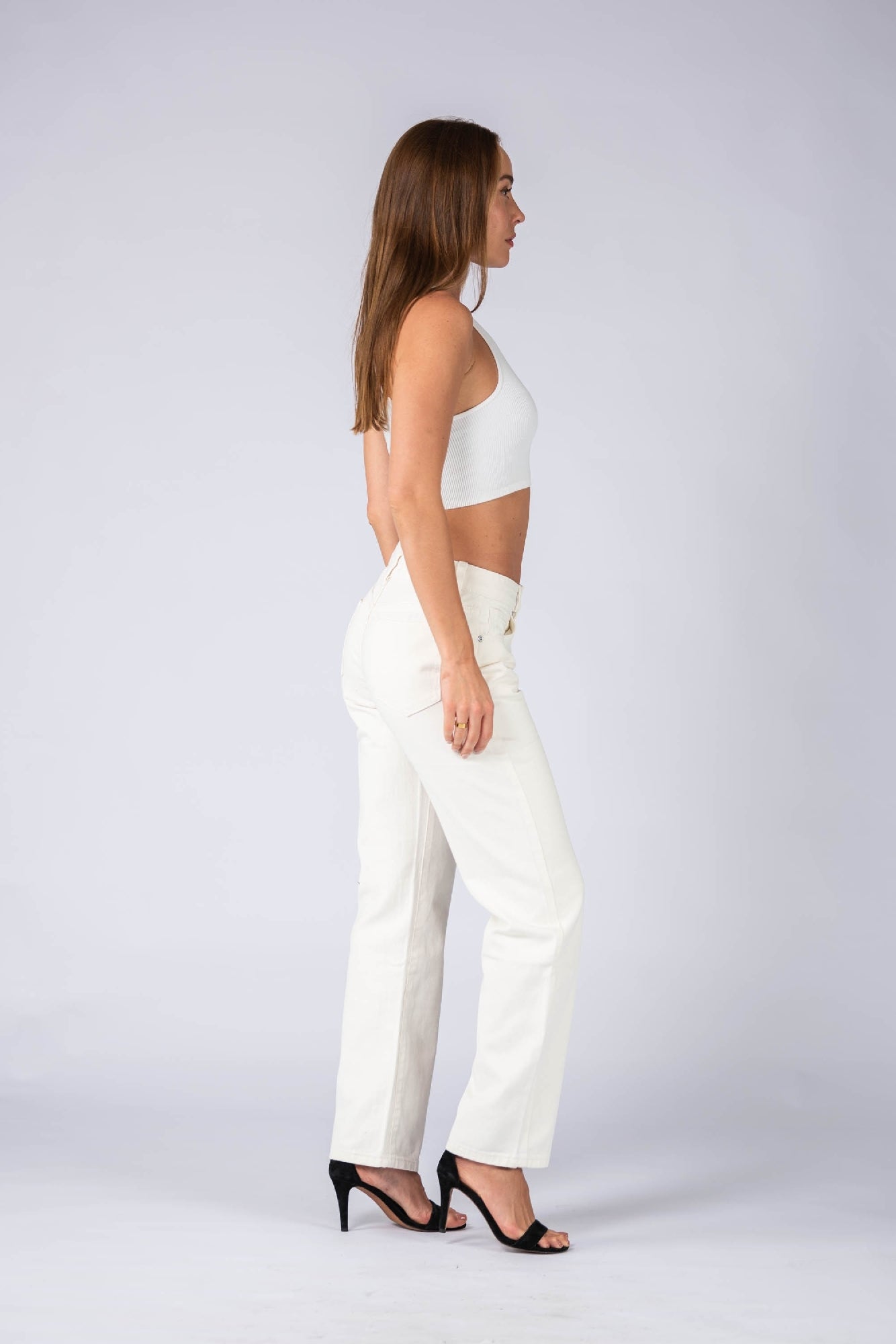 LEL Loves Stacey Mid Waist Jeans [COLOUR:Beige SIZE:8]