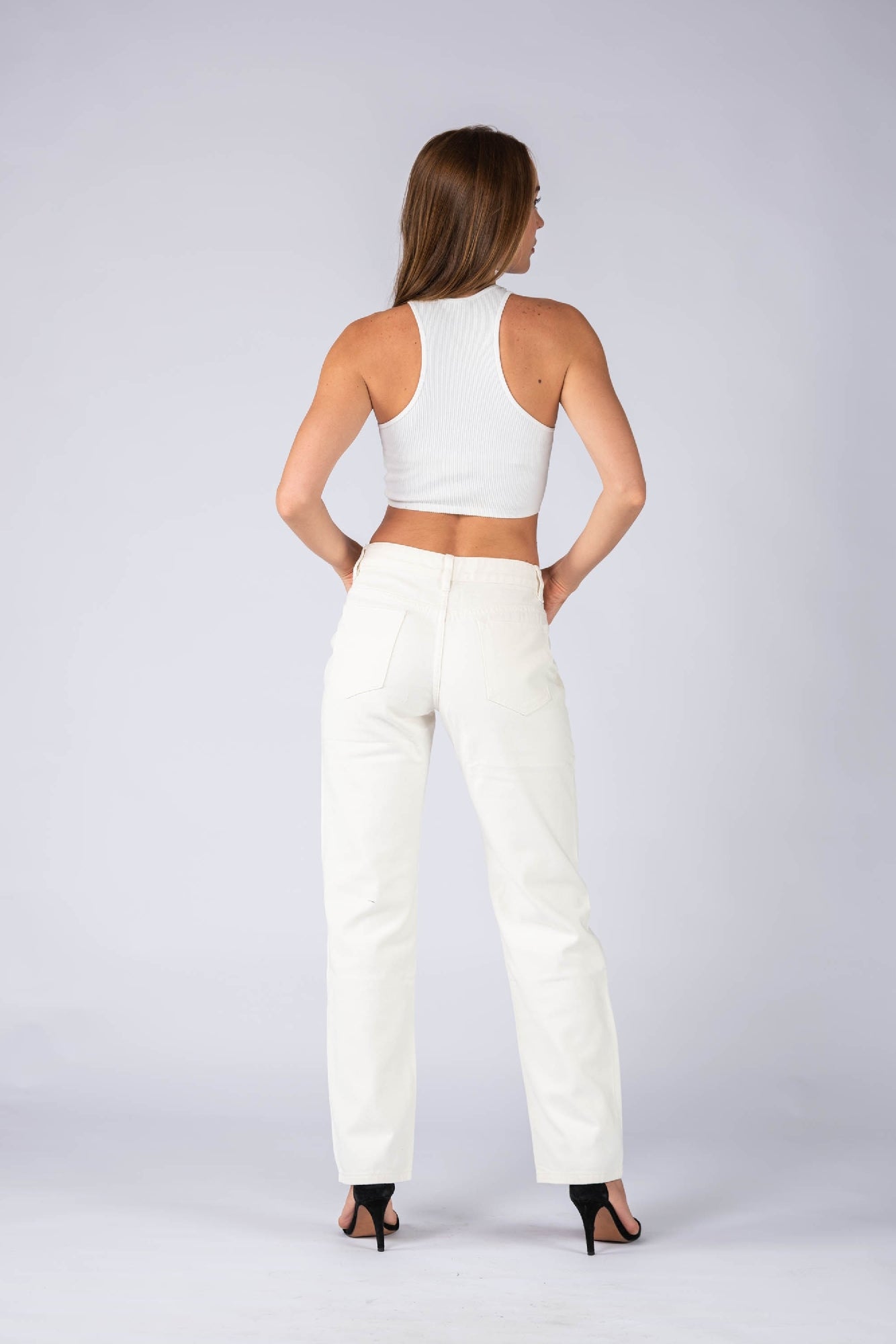 LEL Loves Stacey Mid Waist Jeans [COLOUR:Beige SIZE:8]