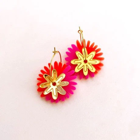 Martha Jean Pom Pom Flower Earrings [COLOUR:Neon/Gold]