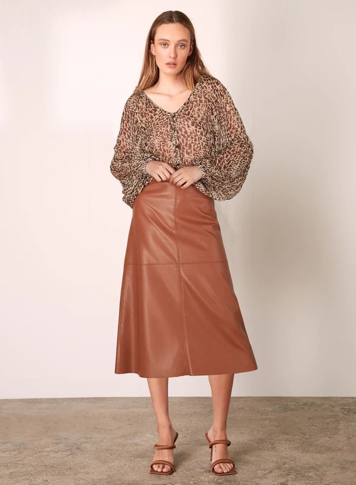 Esmaee Pipa Midi Skirt [COLOUR:Chestnut SIZE:S]