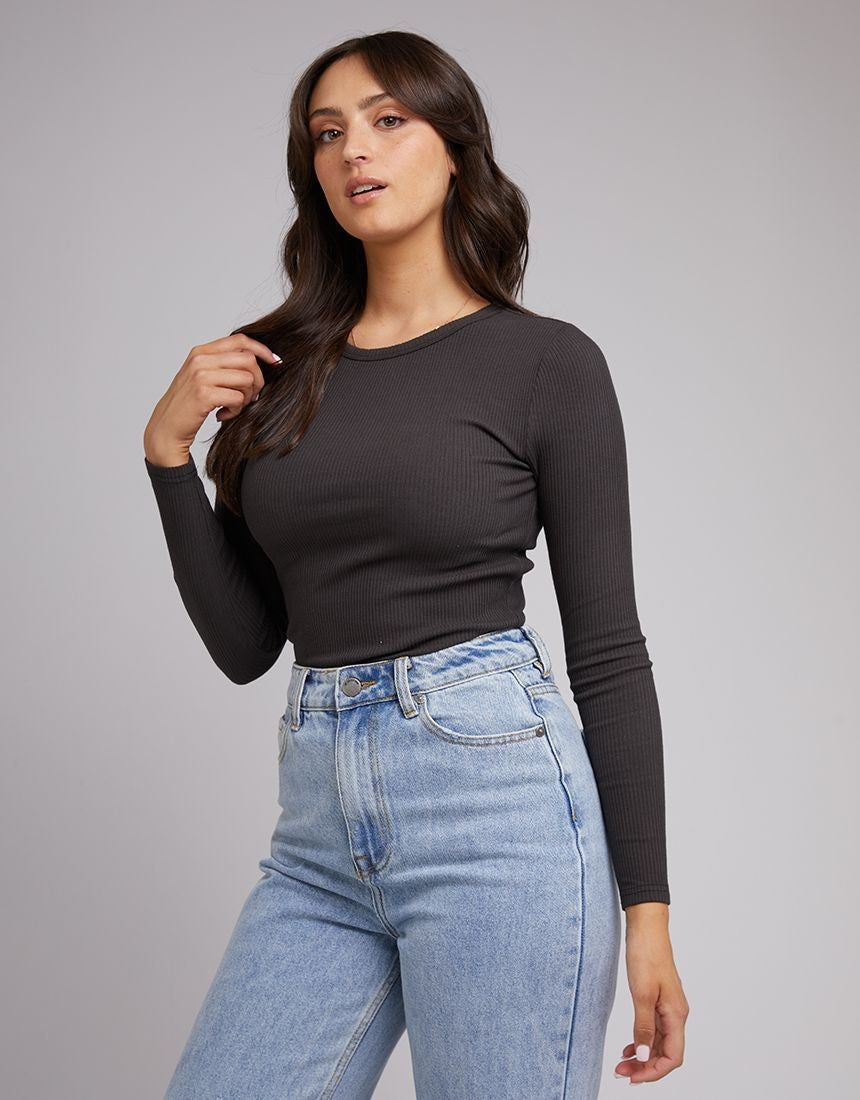 All About Eve Eve Rib Baby Long Sleeve Tee [COLOUR:Charcoal SIZE:8]