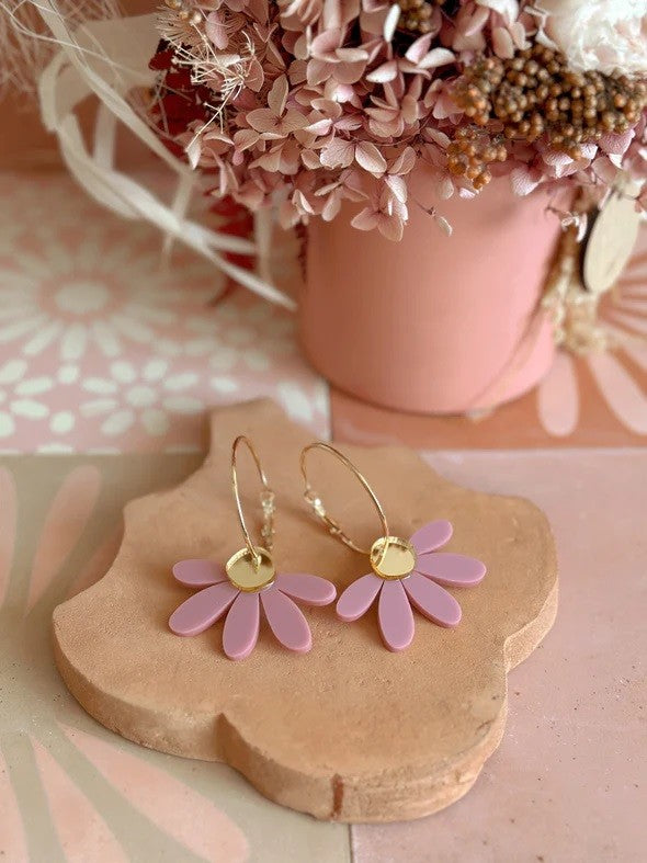 Foxie Collective Jumbo Daisy Hoops [COLOUR:Dusty Lilac + Gold]