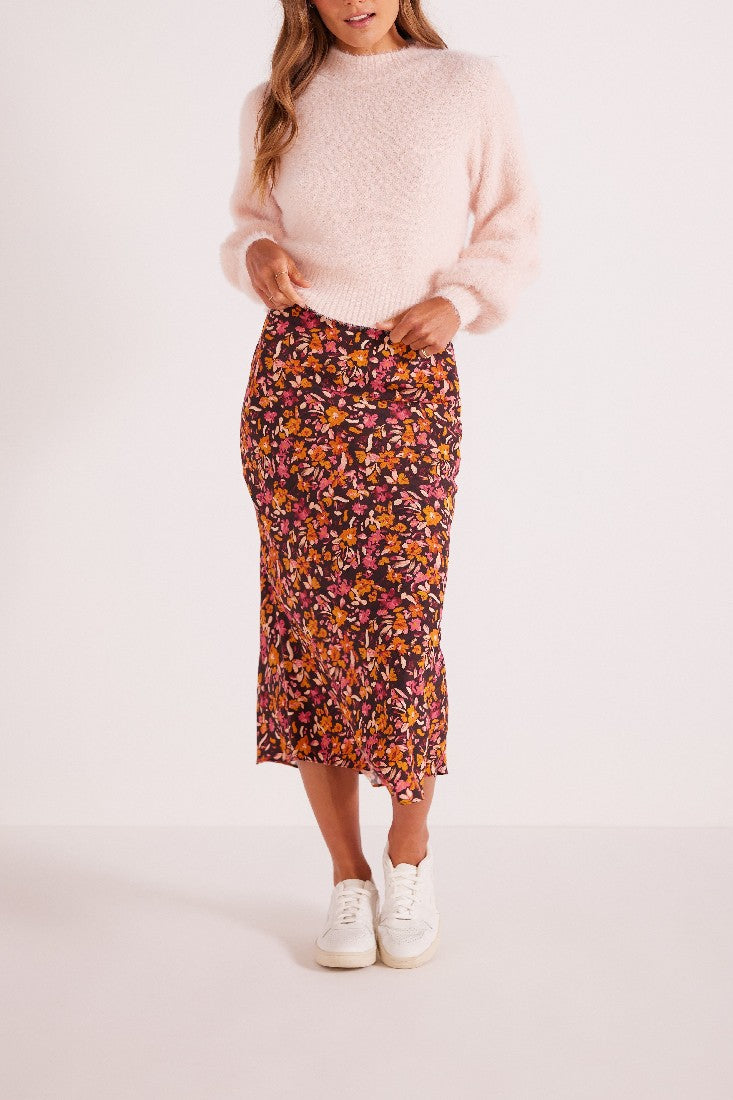 MinkPink Sorrento Bias Slip Skirt [COLOUR:Floral SIZE:L]