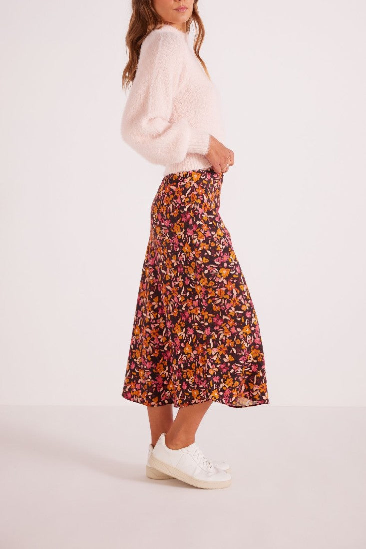 MinkPink Sorrento Bias Slip Skirt [COLOUR:Floral SIZE:L]