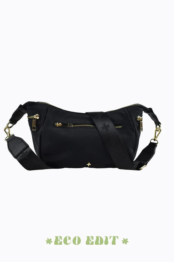 Peta + Jain Ruma Crossbody Slouch Bag [COLOUR:Black Nylon + Gold]