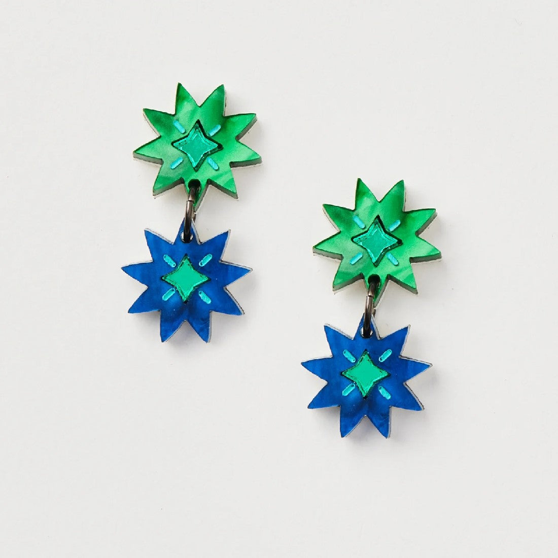 Martha Jean Double Stars Earrings [COLOUR:Blue/Green]