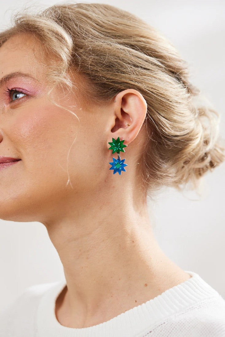Martha Jean Double Stars Earrings [COLOUR:Blue/Green]