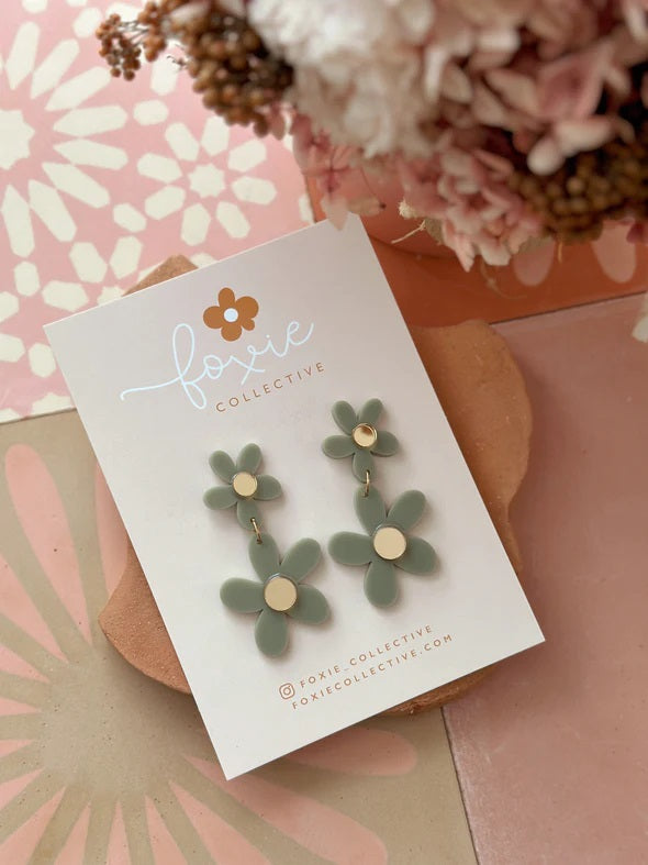 Foxie Collective Double Daisy Dangle Earrings