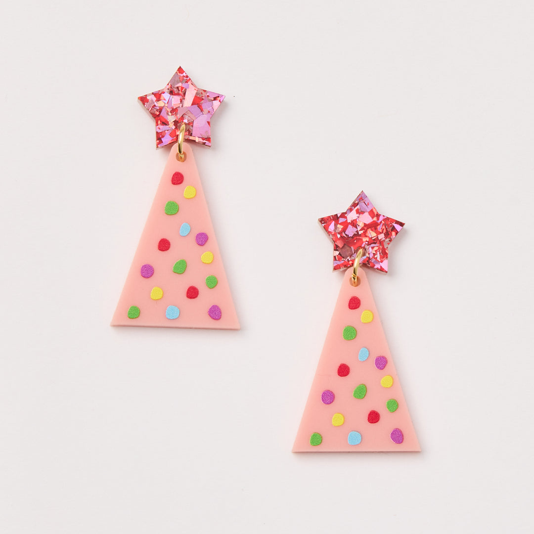 Martha Jean Christmas Tree Earrings [COLOUR:Dotty pink]