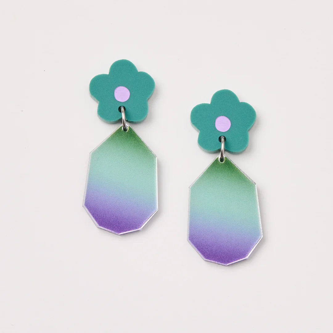 Martha Jean Ombre Daisy Drop Earrings [COLOUR:Green/purple]