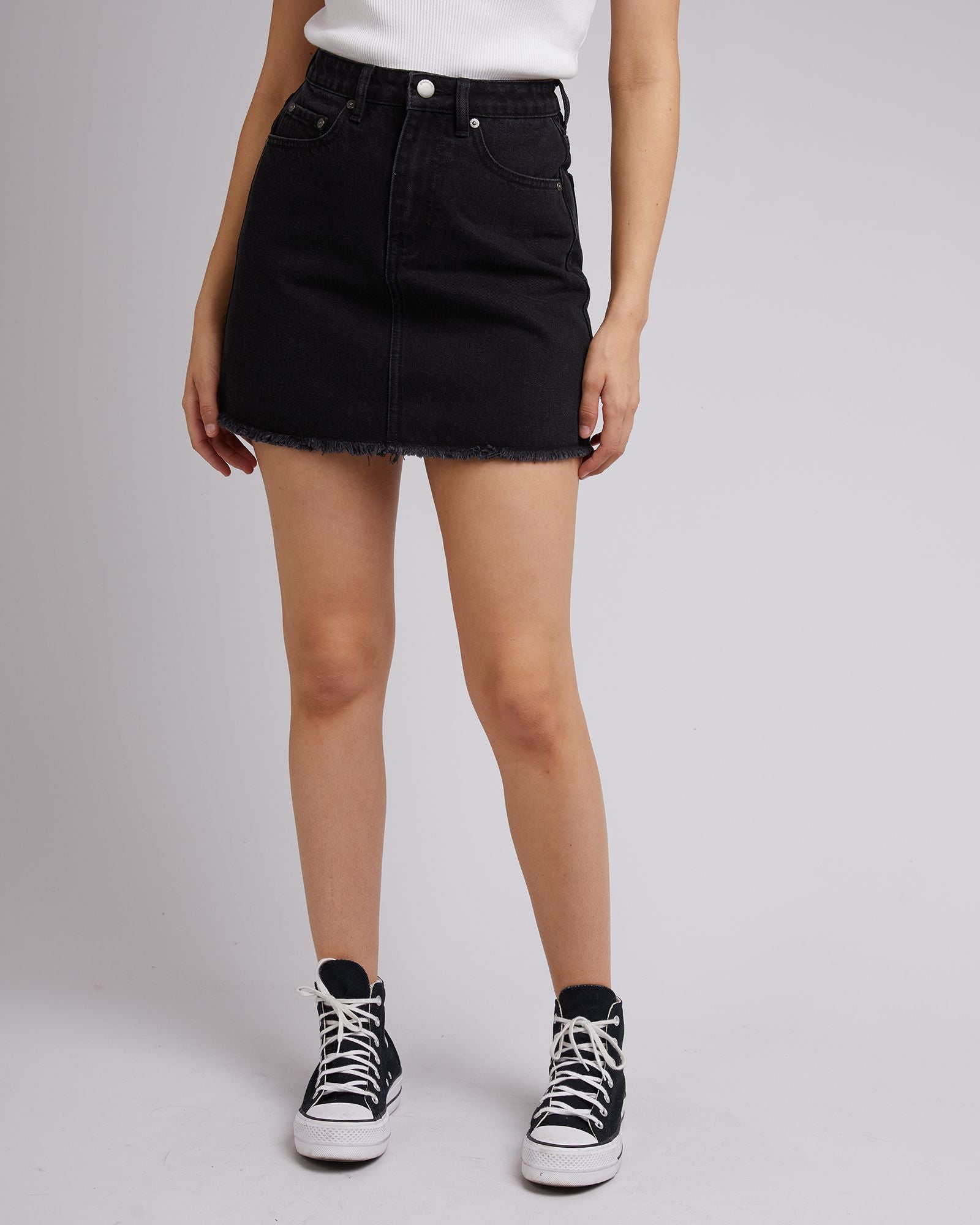 All About Eve Ray Mini Skirt [COLOUR:Washed black SIZE:6]