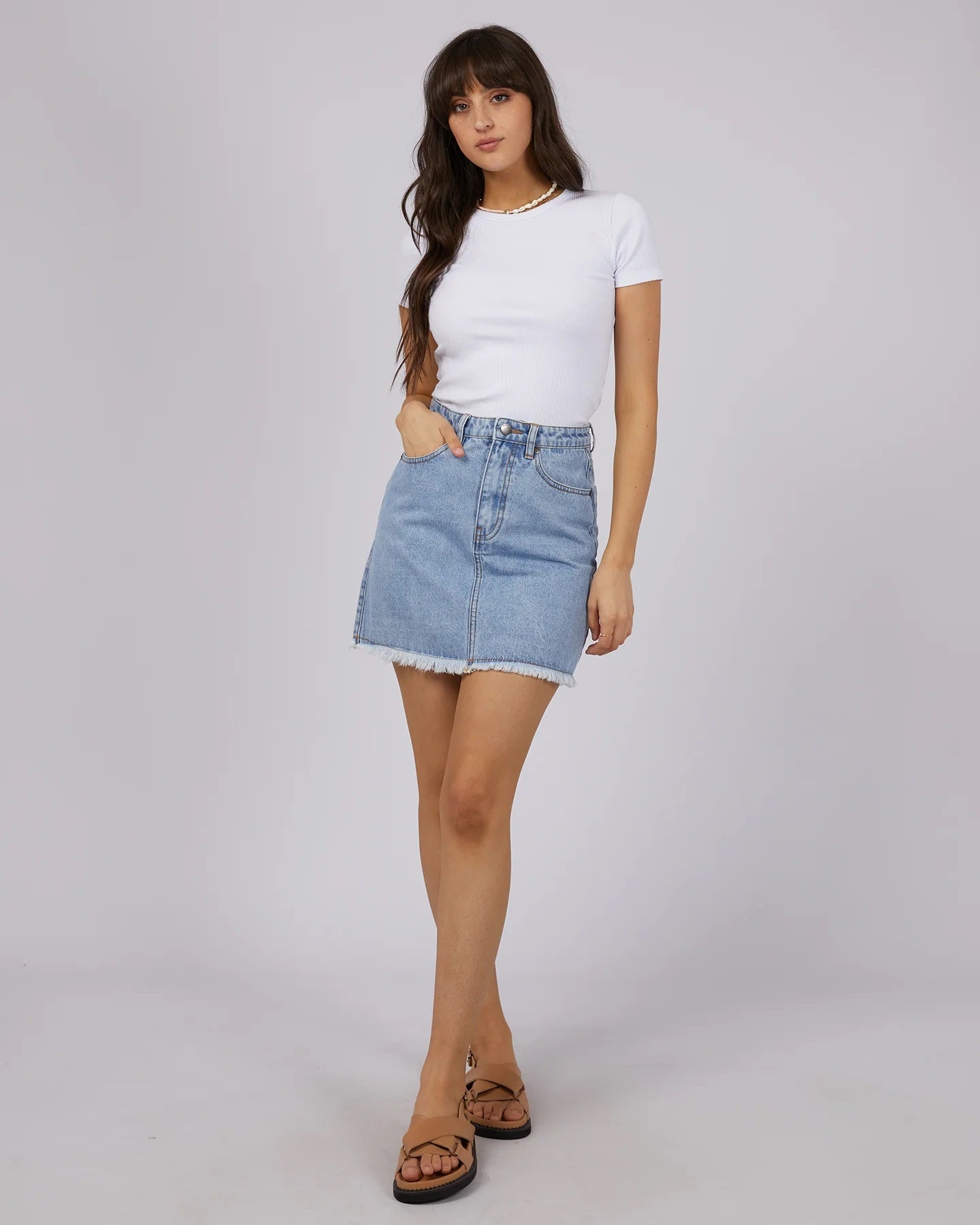 All About Eve Ray Mini Skirt [COLOUR:Light blue denim SIZE:6]