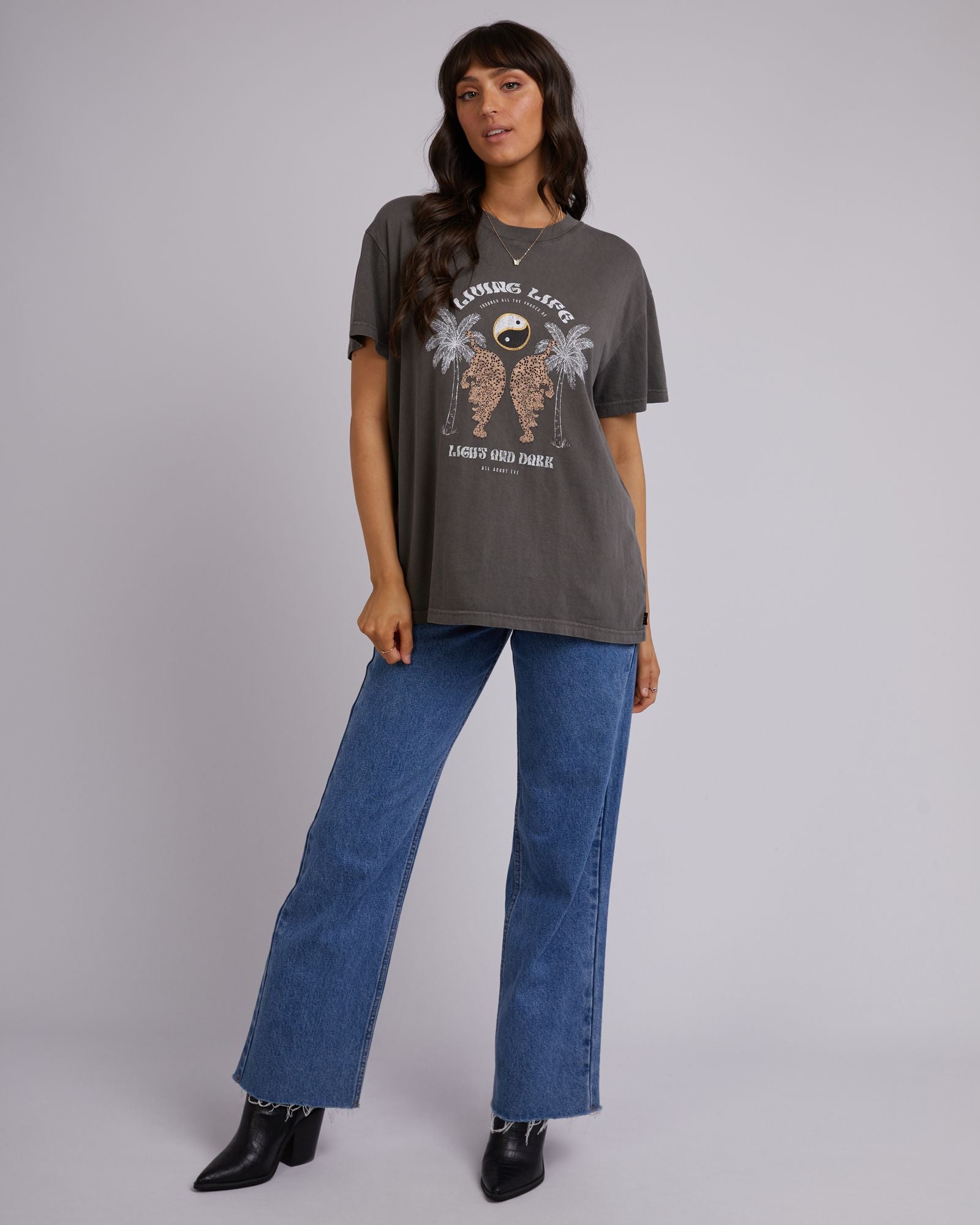 All About Eve Living Life Tee [COLOUR:Washed Charcoal SIZE:6]