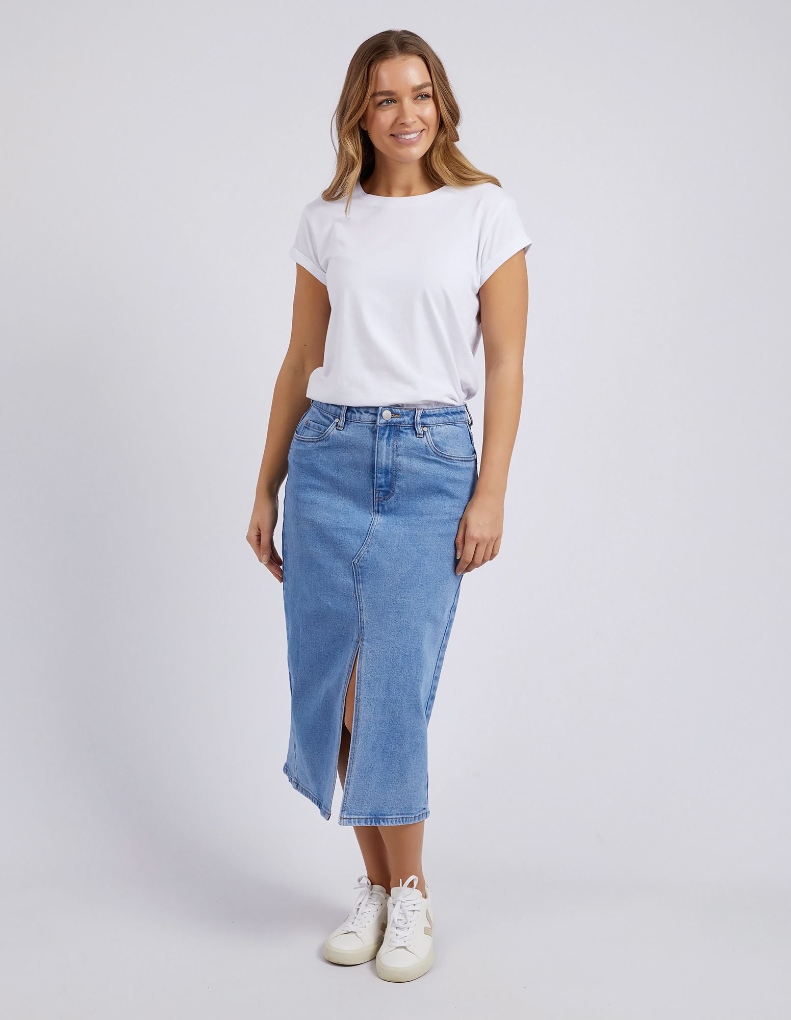 Foxwood Scout Midi Skirt Blue | Denim Midi Skirt | Little Extras Lifestyle | Forbes Women's Clothing Boutique