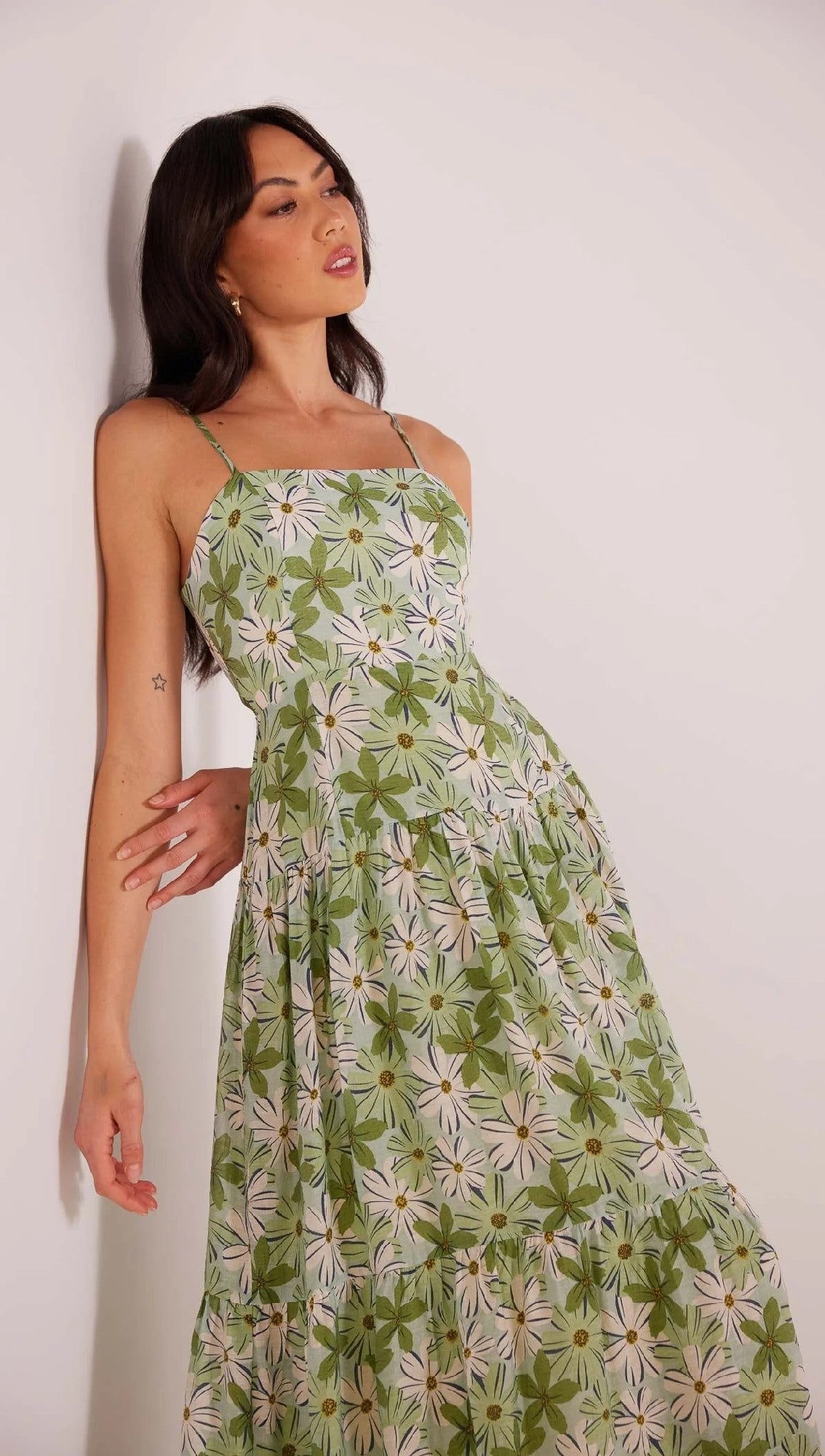 MinkPink Margaux Maxi Dress [COLOUR:Green/White Floral SIZE:XS]