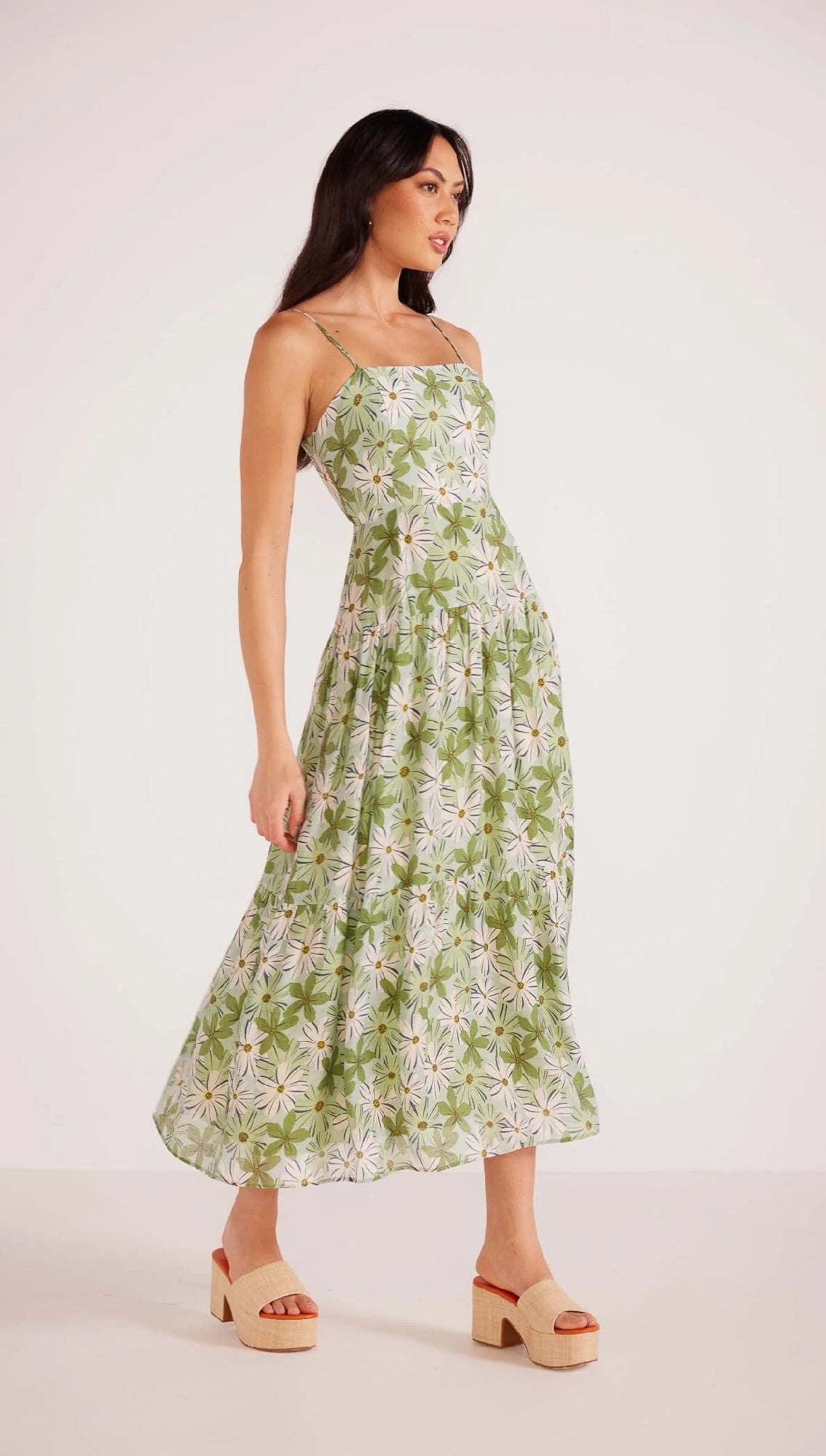 MinkPink Margaux Maxi Dress [COLOUR:Green/White Floral SIZE:XS]