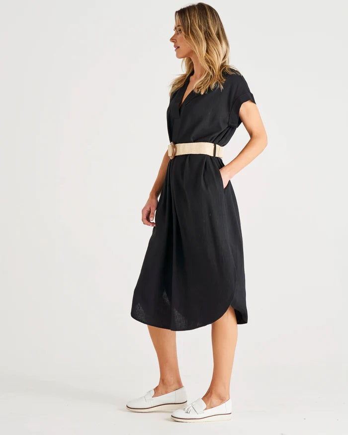 Betty Basics Roma Linen Dress [COLOUR:Black SIZE:S]