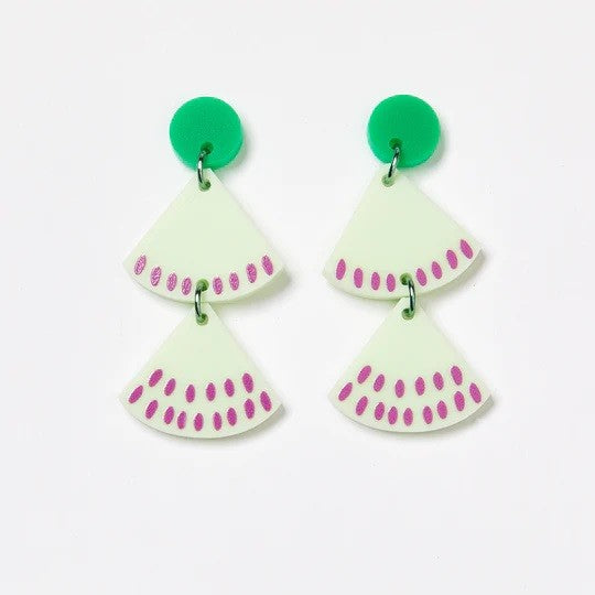 Martha Jean Fan Earrings - Green/Mint