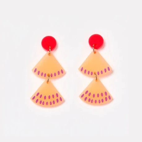 Martha Jean Fan Earrings - Neon Orange/Pink - Little Extras Lifestyle Boutique